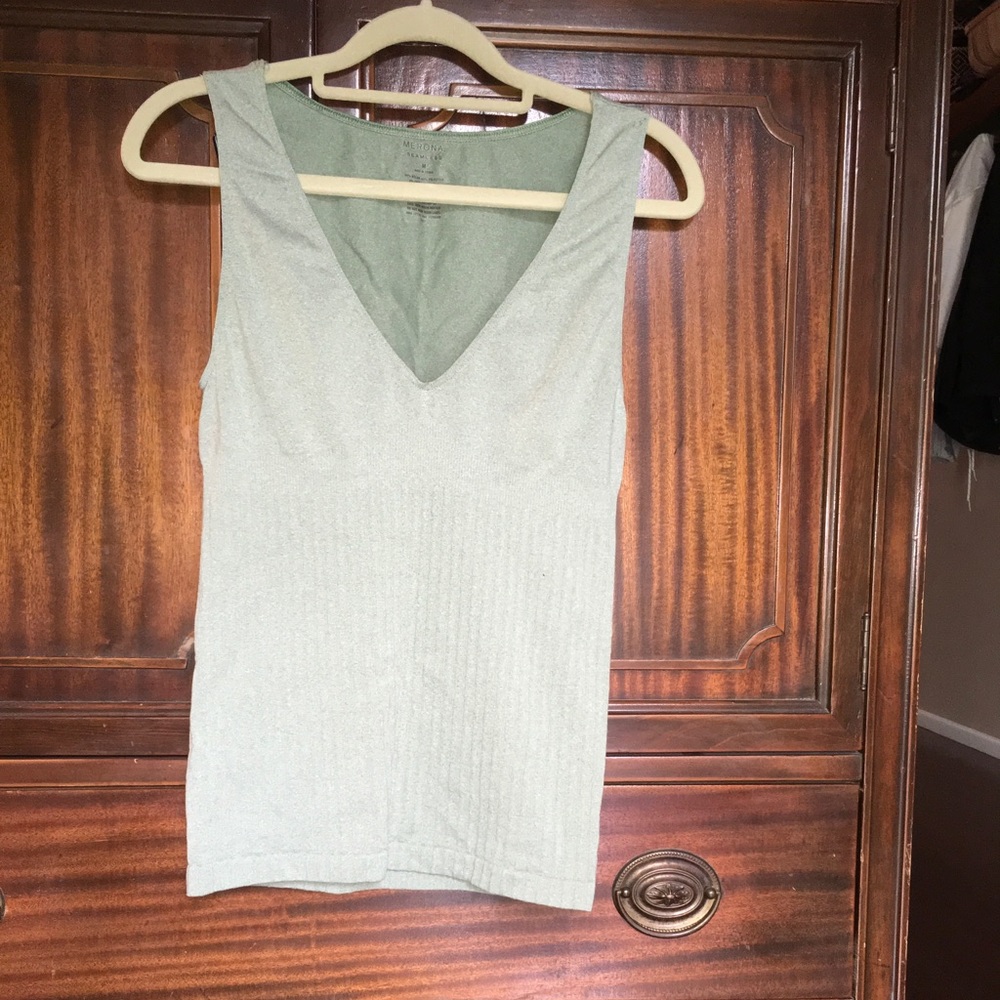 Green V-neck tank top